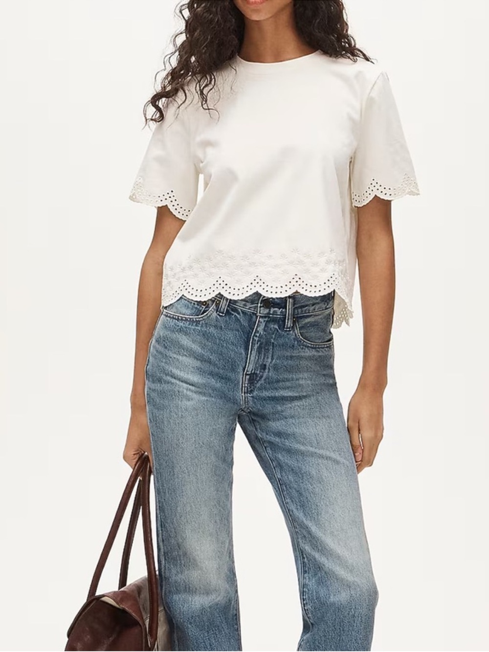 J crew Premium-weight relaxed scalloped T-shirt - Picture 2 of 7